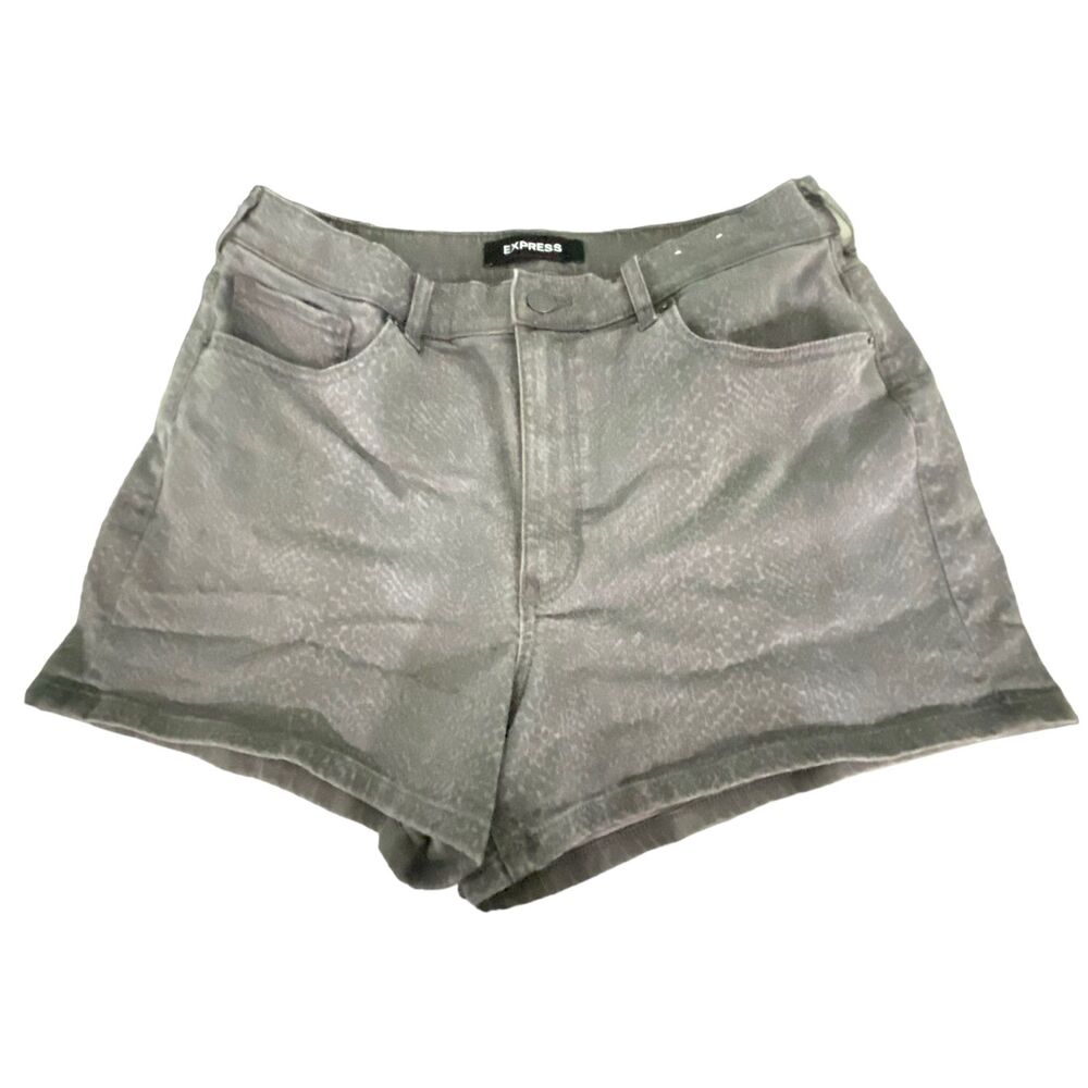 Express Gray Denim Shorts Stretch Super high Rise Shortie Size 14